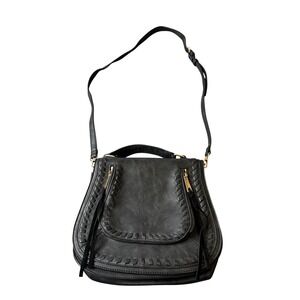 Urban Expressions Khloe Crossbody Bag Black Whipstitch Saddle Bag Vegan Leather